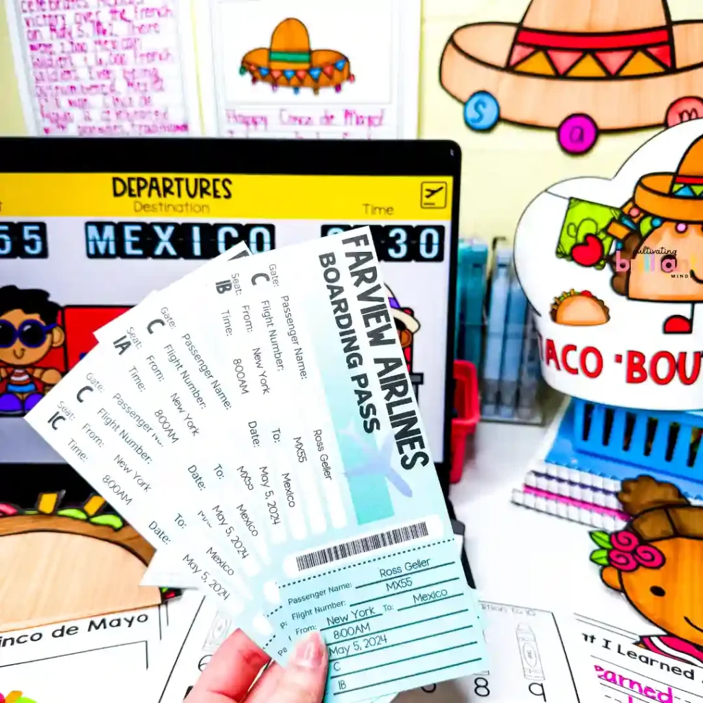 Cinco de Mayo Virtual Field Trip - Cultivating Brilliant Minds a cinco de mayo virtual field trip with activities like crown crafts, color by codes, and writing