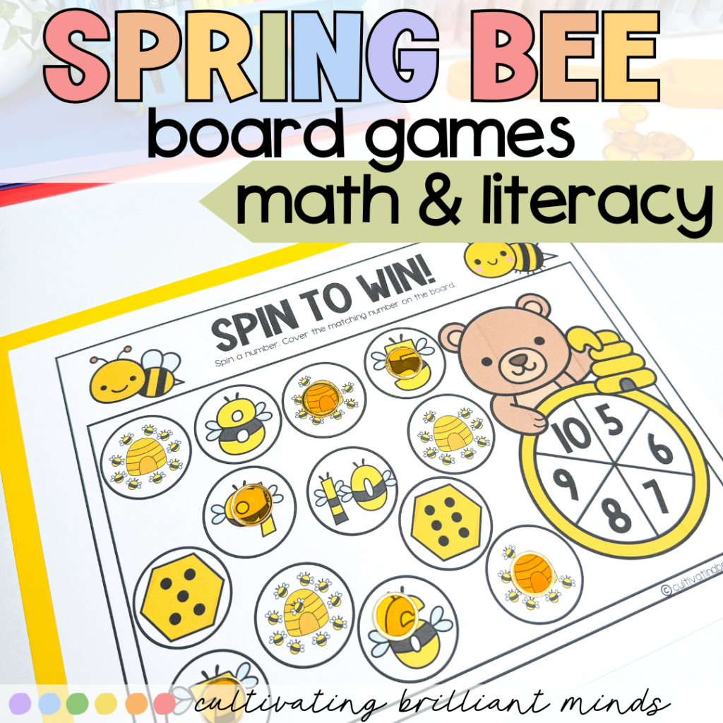 Spring bees board games for math and literacy