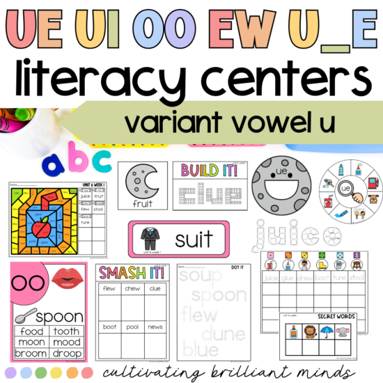 UE, UI, OO, EW, and U_E literacy centers