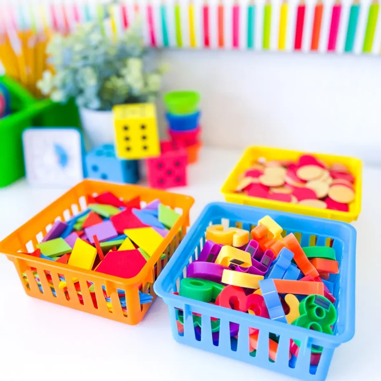 a photo of magnetic letters and colored tiles.