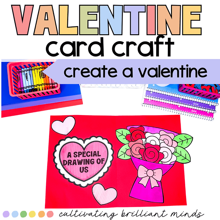 A Valentine's Day Card Craft featuring a bouquet of roses and a scalloped heart.