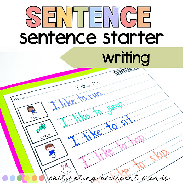 A writing worksheet that has a sentence starter and easy to read words with pictures.