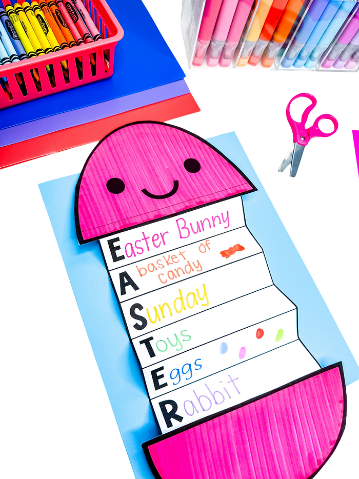 An egg acrostic poem of the word "EASTER"