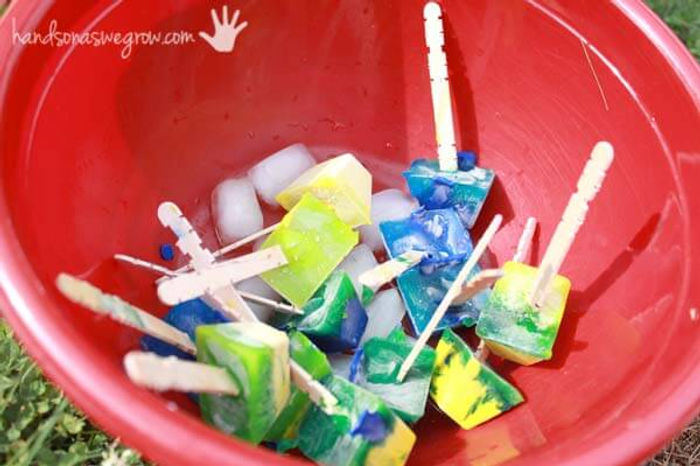 a photo of frozen paint cubes