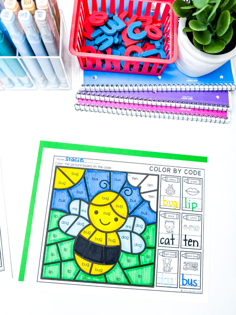 IMG_6214 - Cultivating Brilliant Minds a bug-themed color by code worksheet of a bee