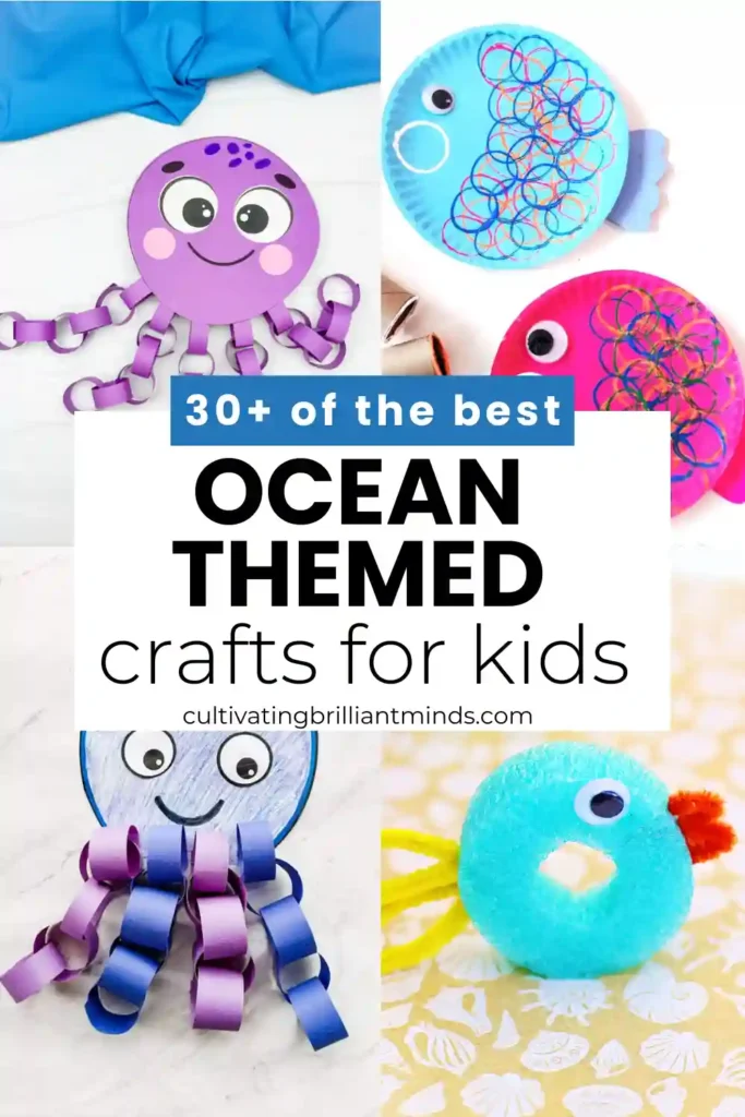 a collage of ocean themed crafts for kids