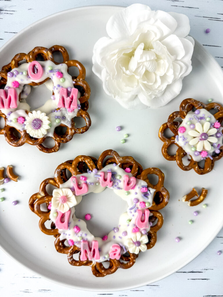 Mother's Day Pretzel Wreath on White Birch4 - Cultivating Brilliant Minds mother's day pretzel wreaths