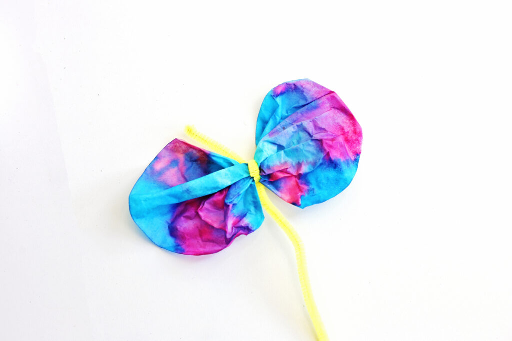Twist Pipe Cleaner Around Coffee Filter - Cultivating Brilliant Minds butterfly craft