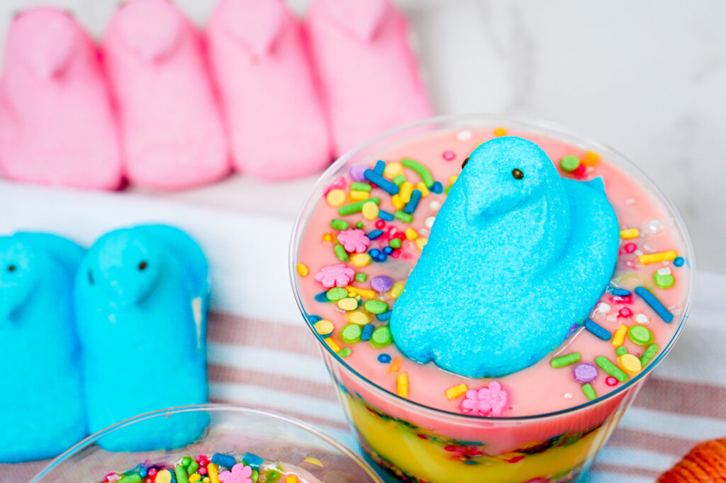 peeps pudding cups set 4-03 - Cultivating Brilliant Minds easter peep rainbow pudding cup