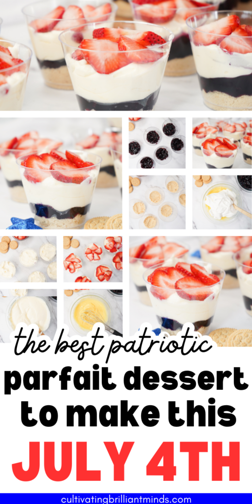 1 - Cultivating Brilliant Minds collage of fourth of july parfait cups