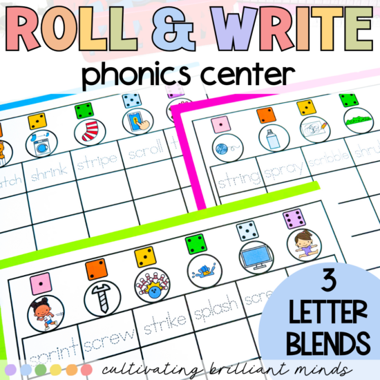 roll and write phonics center for 3 letter blends