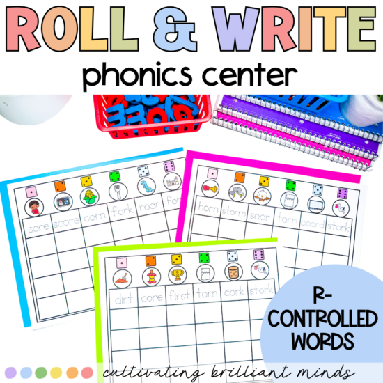 roll and write phonics activities for R controlled words