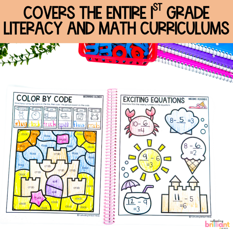 First Grade Summer Review Packet Worksheets 1st Grade End of the Year ...