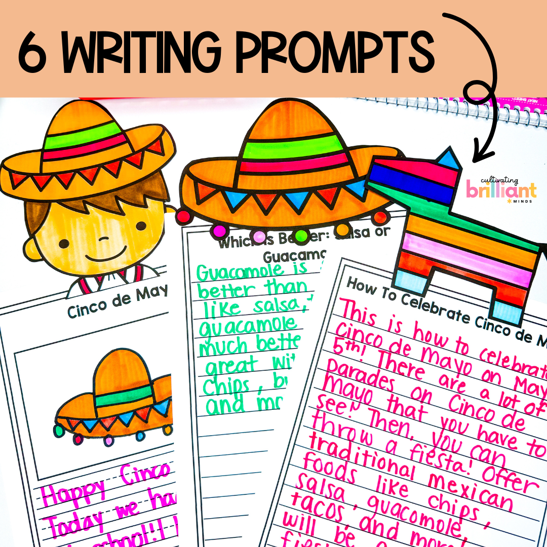2 - Cultivating Brilliant Minds Cinco de Mayo writing prompts with toppers