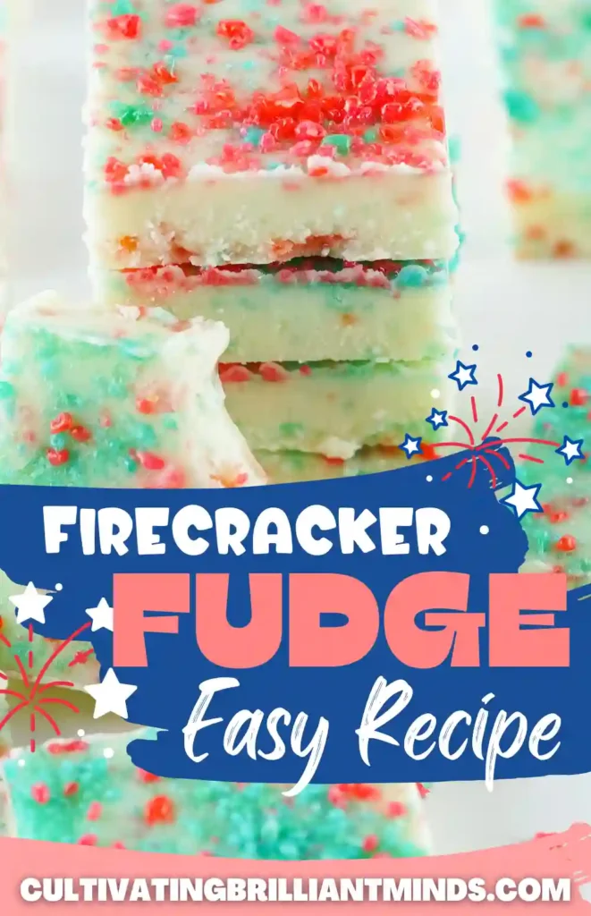 Firecracker Fudge - Cultivating Brilliant Minds an image of firecracker fudge with text that reads "firecracker fudge easy recipe"