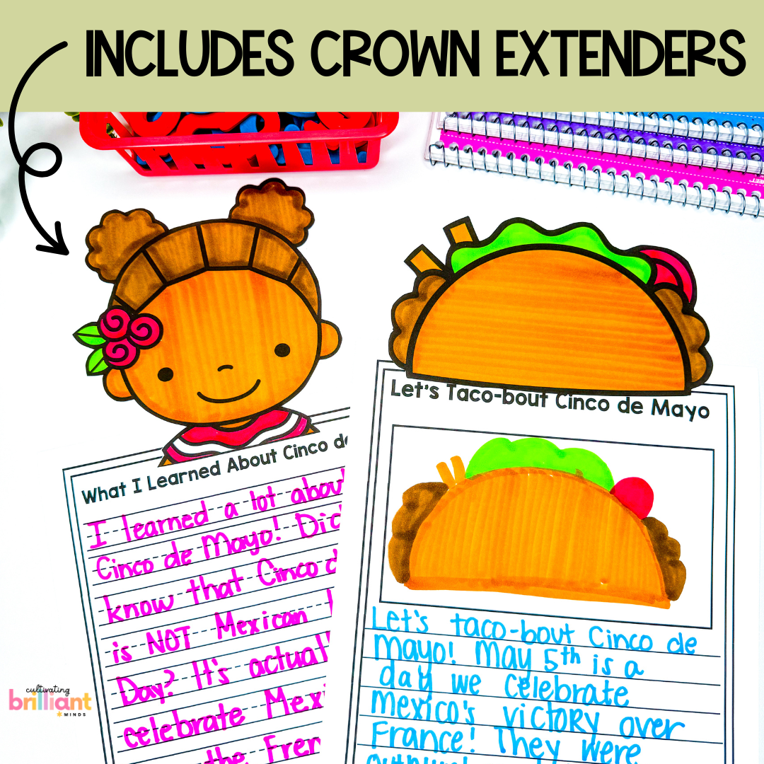 3 - Cultivating Brilliant Minds Cinco de Mayo writing prompts with toppers