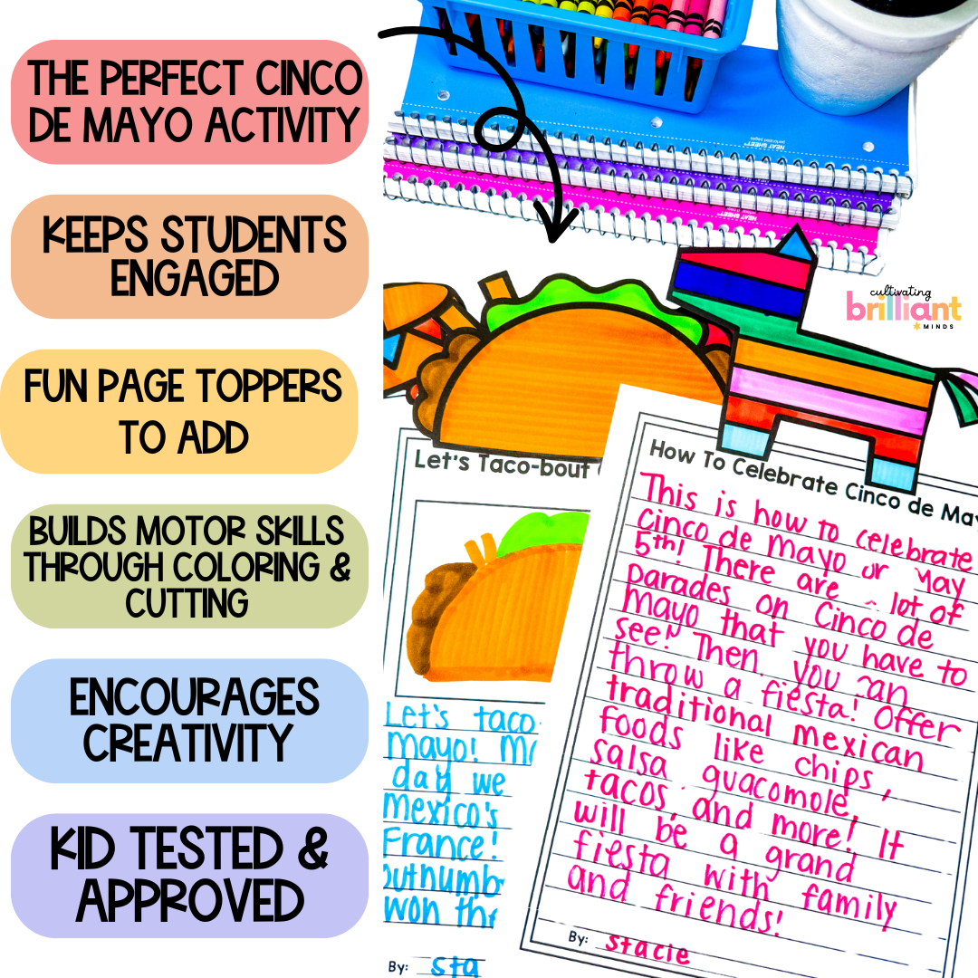 4 - Cultivating Brilliant Minds Cinco de Mayo writing prompts with toppers