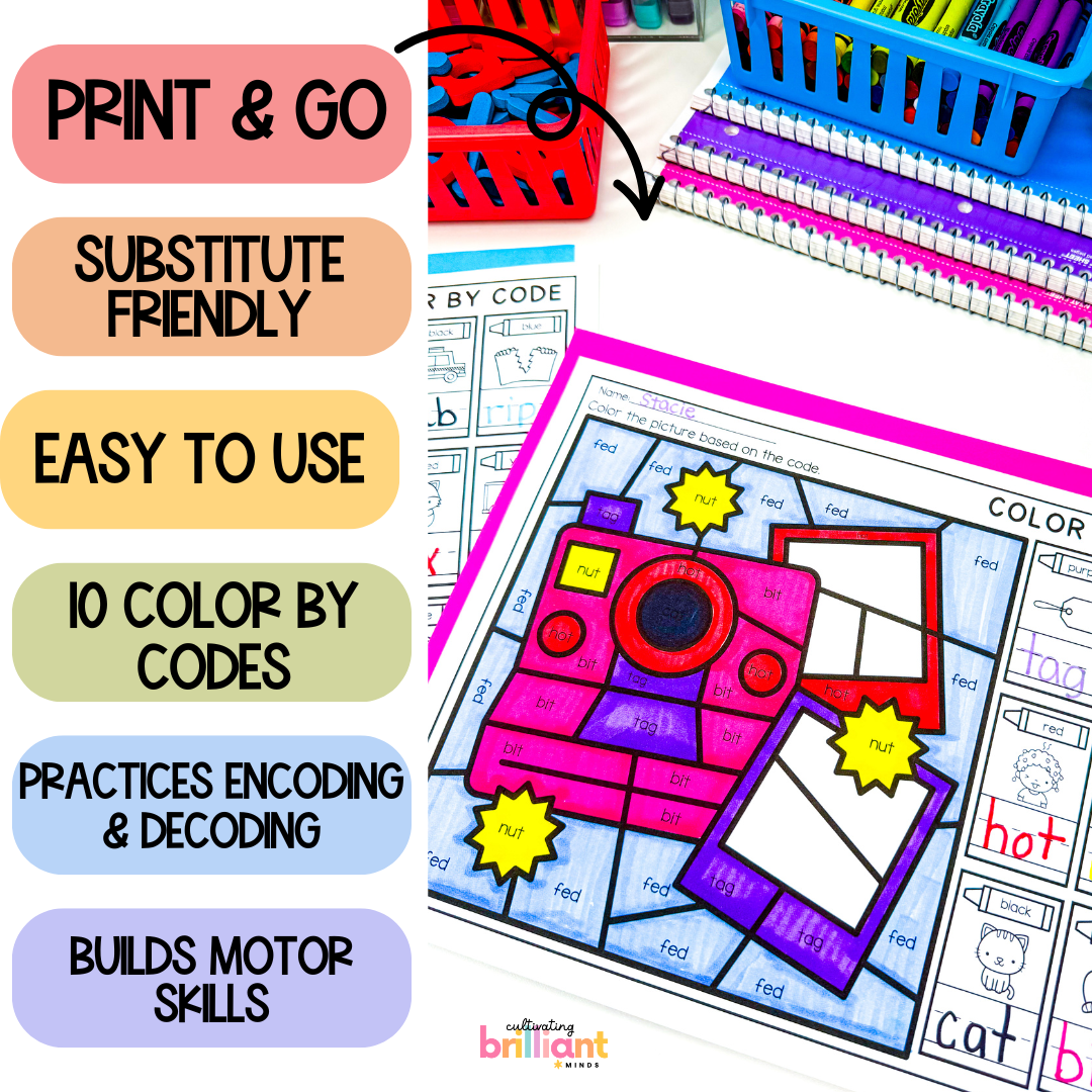 6 - Cultivating Brilliant Minds Graduation color by code activities