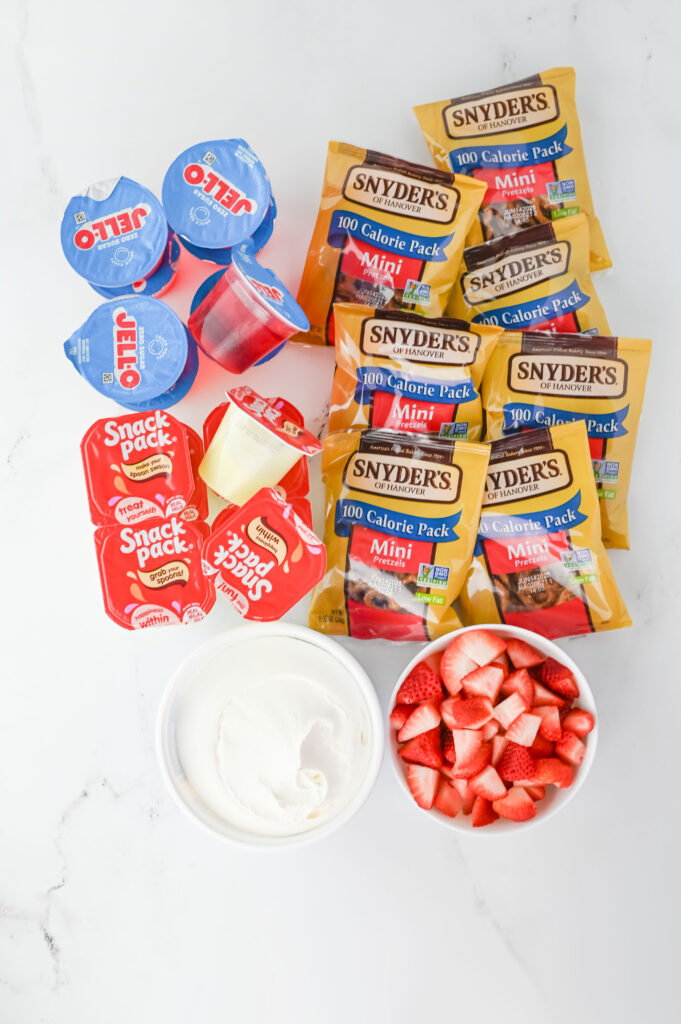 walkingstrawberrypretzelsalads1 - Cultivating Brilliant Minds ingredients for the walking strawberry pretzel salad