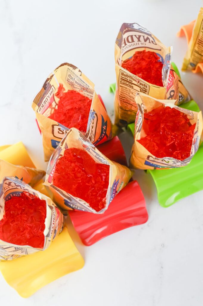 walkingstrawberrypretzelsalads4 - Cultivating Brilliant Minds adding in the jell-o cup