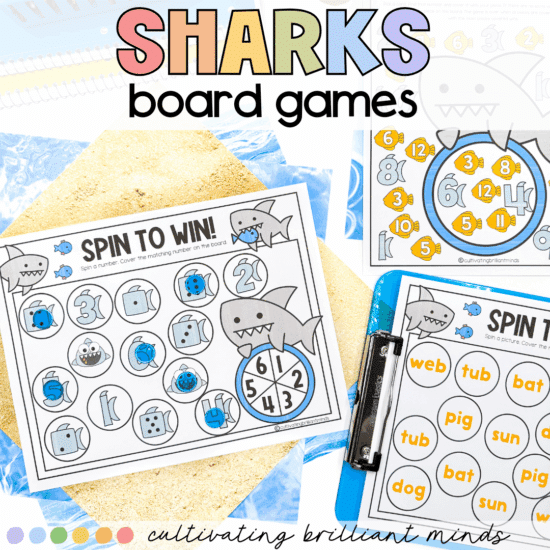 Sharks math and literacy center activities