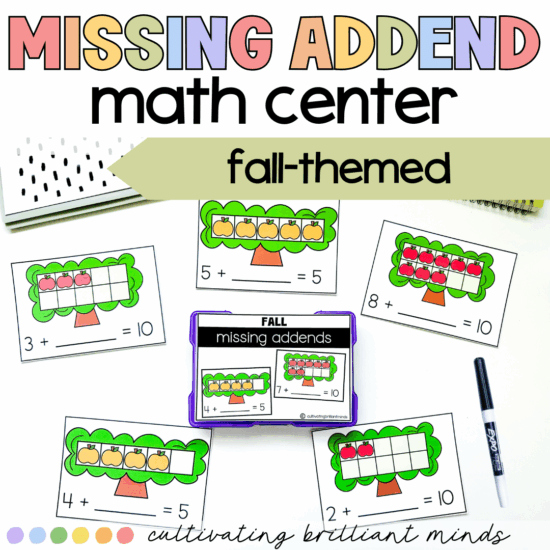 Missing addends fall theme math center