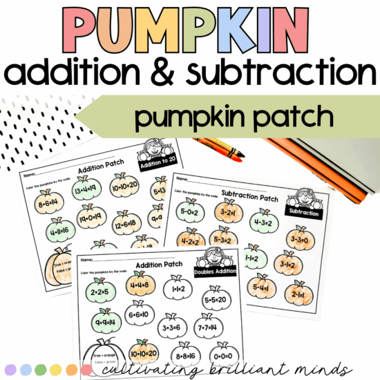 Pumpkin patch addition and subtraction activities