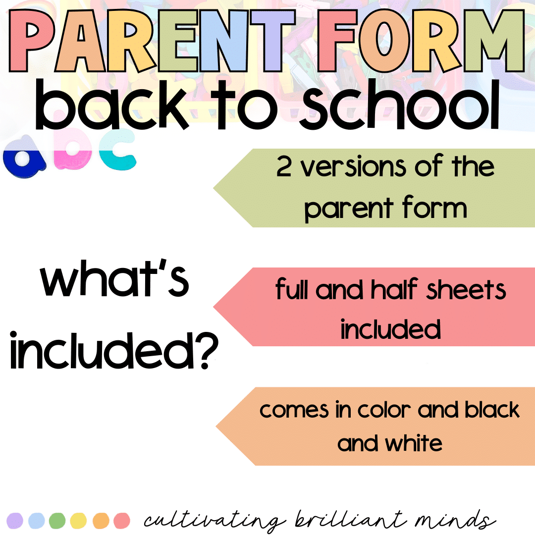 2 - Cultivating Brilliant Minds Back to school night parent forms
