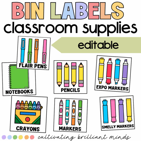 2 - Cultivating Brilliant Minds Bin labels for classroom supplies