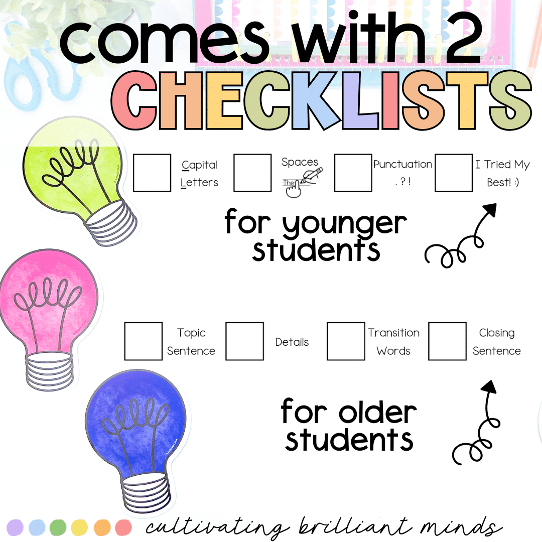 2 - Cultivating Brilliant Minds Writing pages with checklists