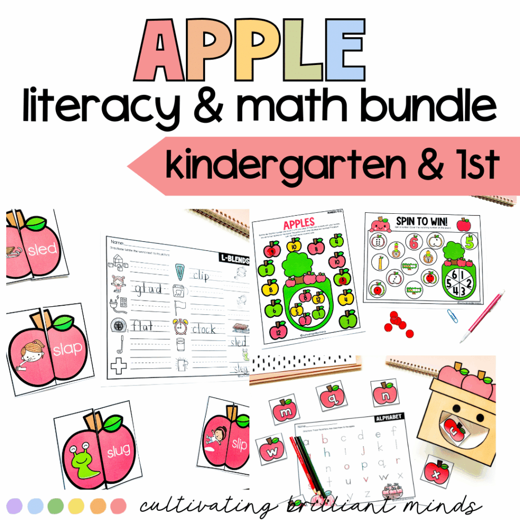 Apple themed literacy and math centers
