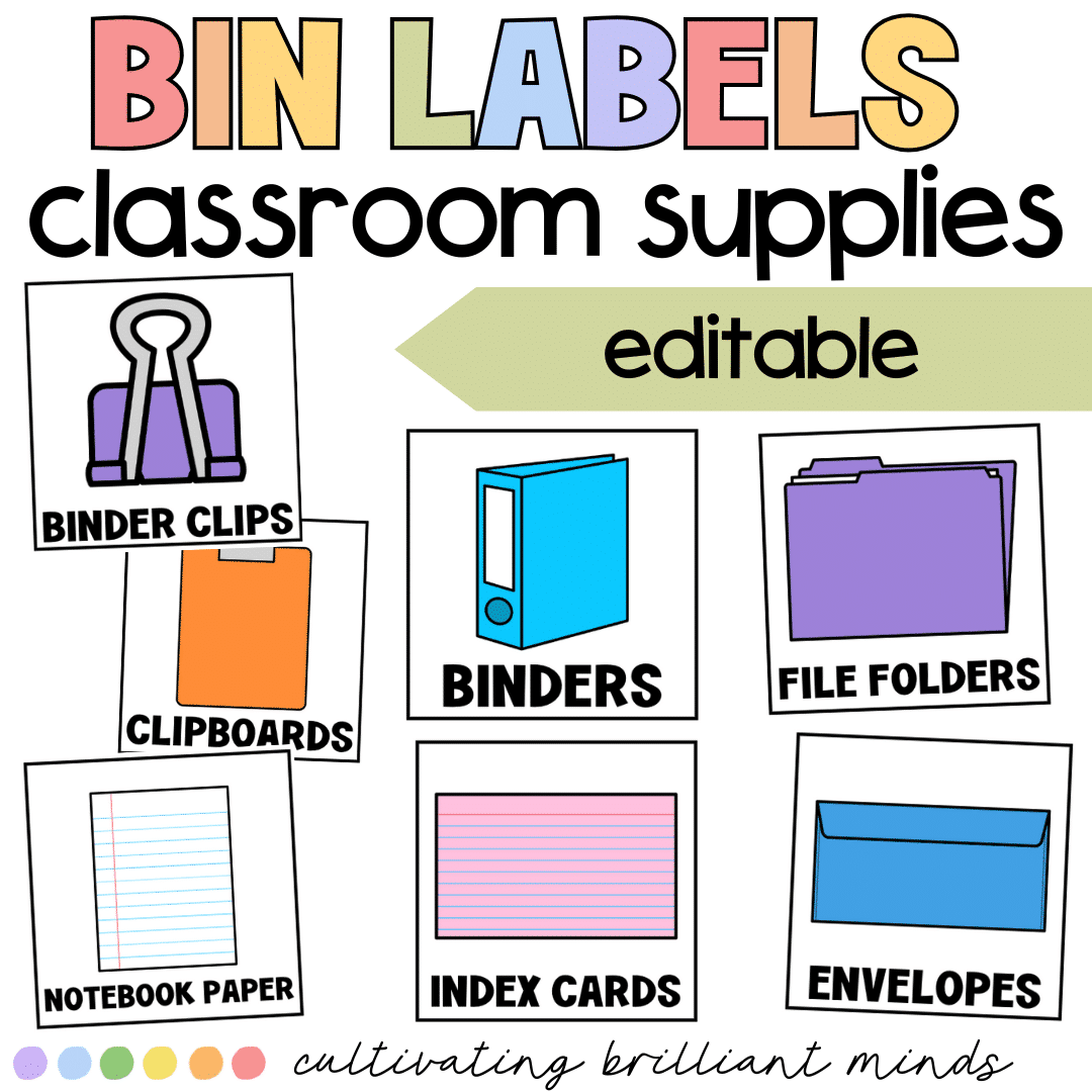 3 - Cultivating Brilliant Minds Bin labels for classroom supplies