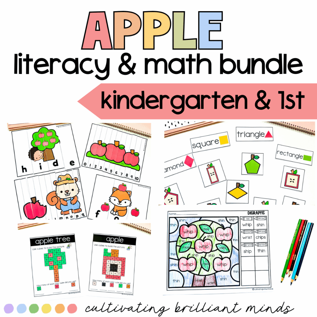 Apple themed literacy and math centers