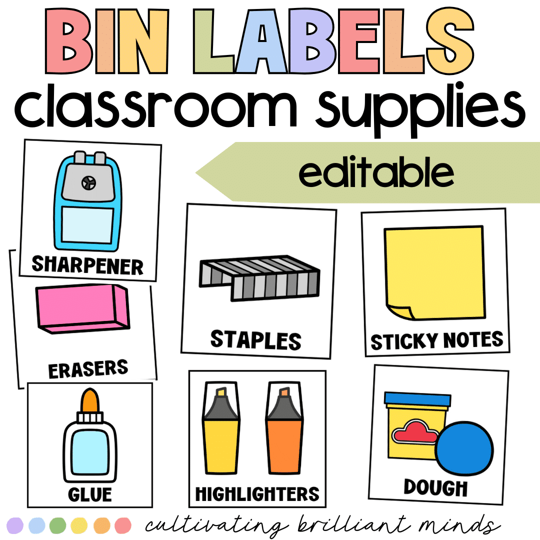 4 - Cultivating Brilliant Minds Bin labels for classroom supplies