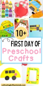 a collage of crafts fir the first day of preschool