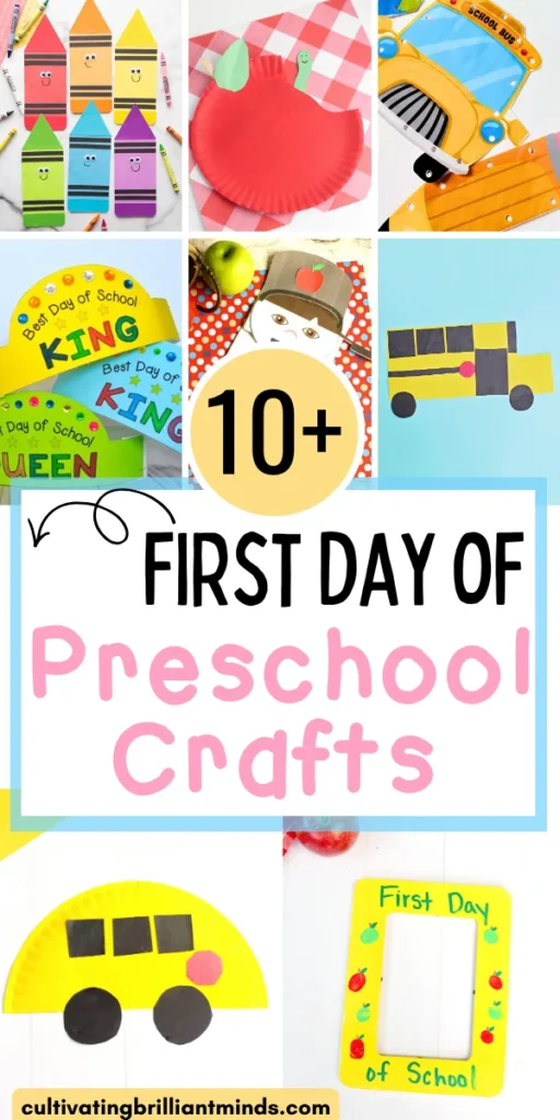 a collage of crafts fir the first day of preschool