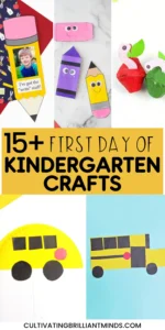 a collage of crafts for the first day of kindergarten