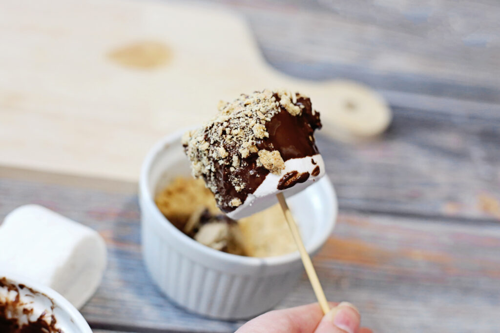 Dip in Crushed Graham Crackers - Cultivating Brilliant Minds s'mores pops recipe
