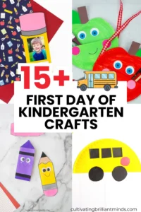 a collage of crafts for the first day of kindergarten