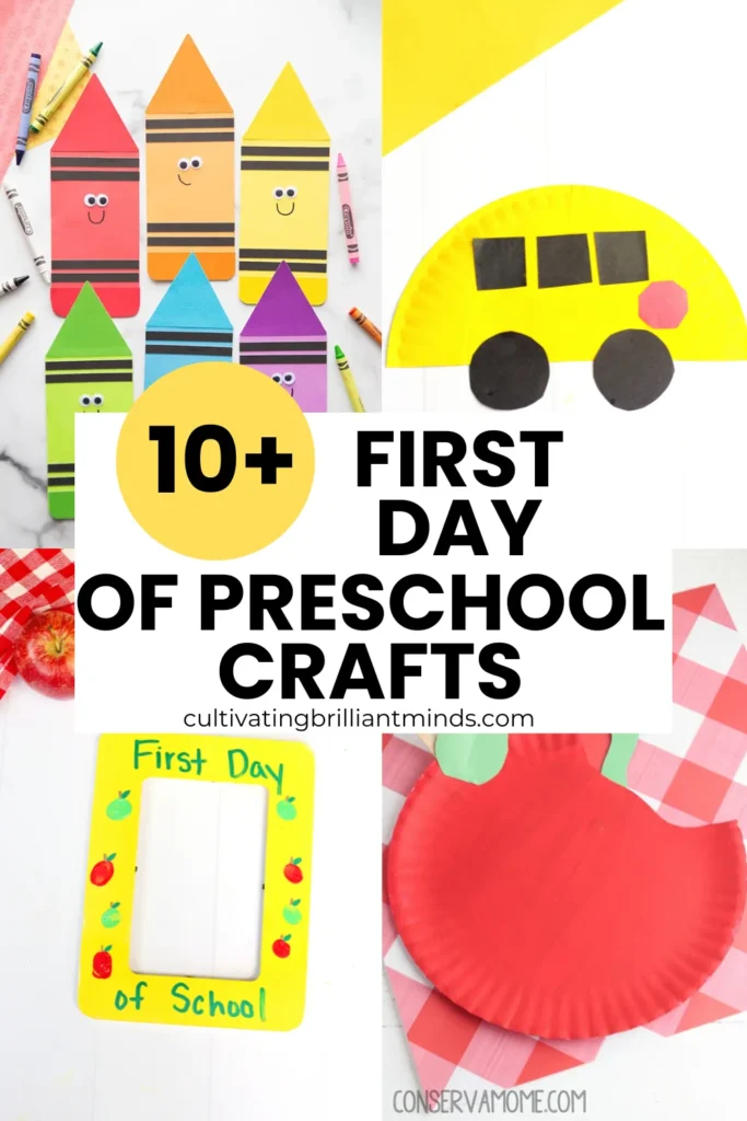 a collage of crafts fir the first day of preschool