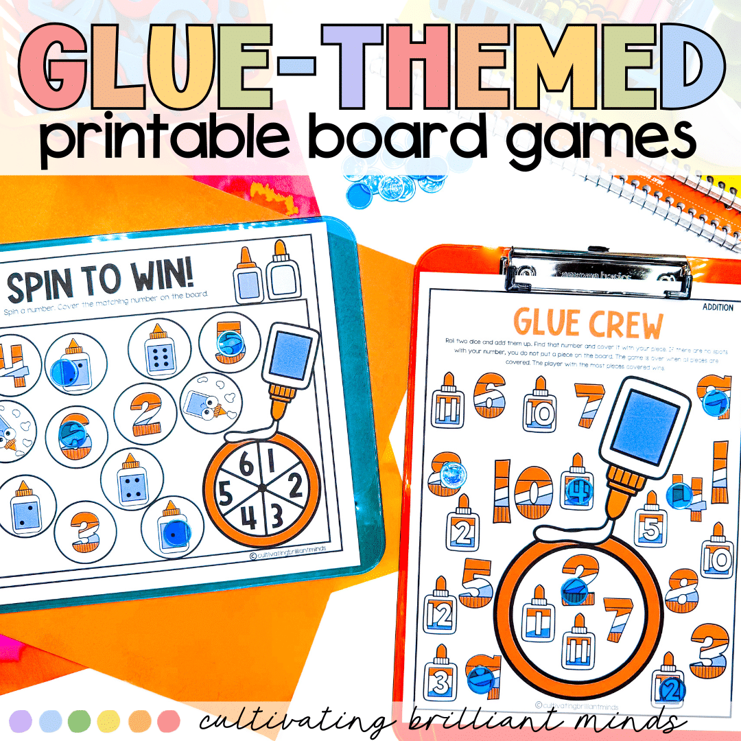 1 - Cultivating Brilliant Minds glue themed printable board games