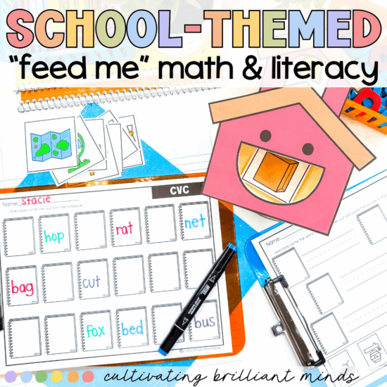 School themed "feed me" math and literacy activities