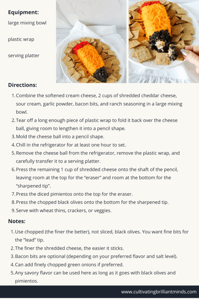2 - Cultivating Brilliant Minds Pencil Cheese Ball Printable Recipe