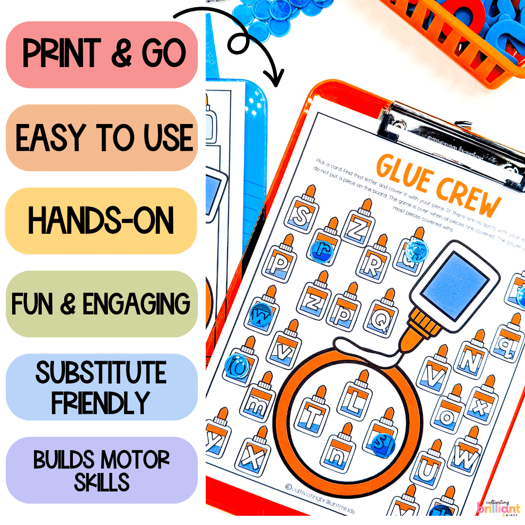 6 - Cultivating Brilliant Minds glue themed printable board games