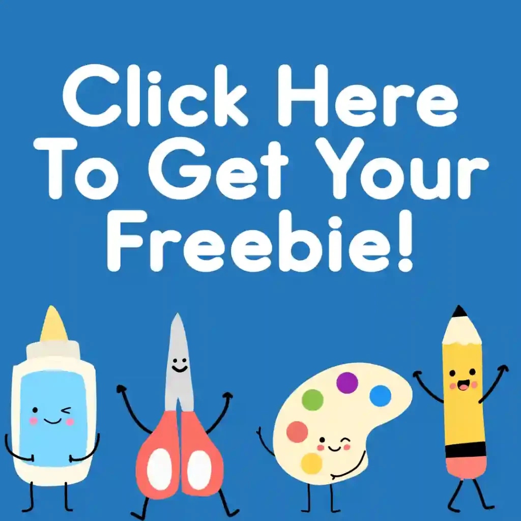a blue background with schools supplies and text that says click here to get your freebie
