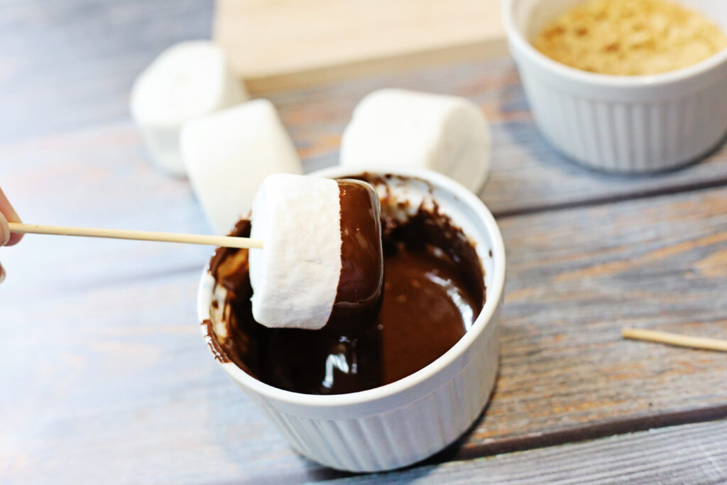 Dip in Melted Chocolate - Cultivating Brilliant Minds s'mores pops recipe