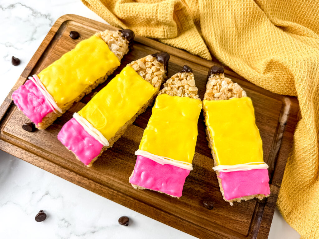 Pencil Rice Cereal Treats on Marble1 - Cultivating Brilliant Minds pencil rice cereal treats
