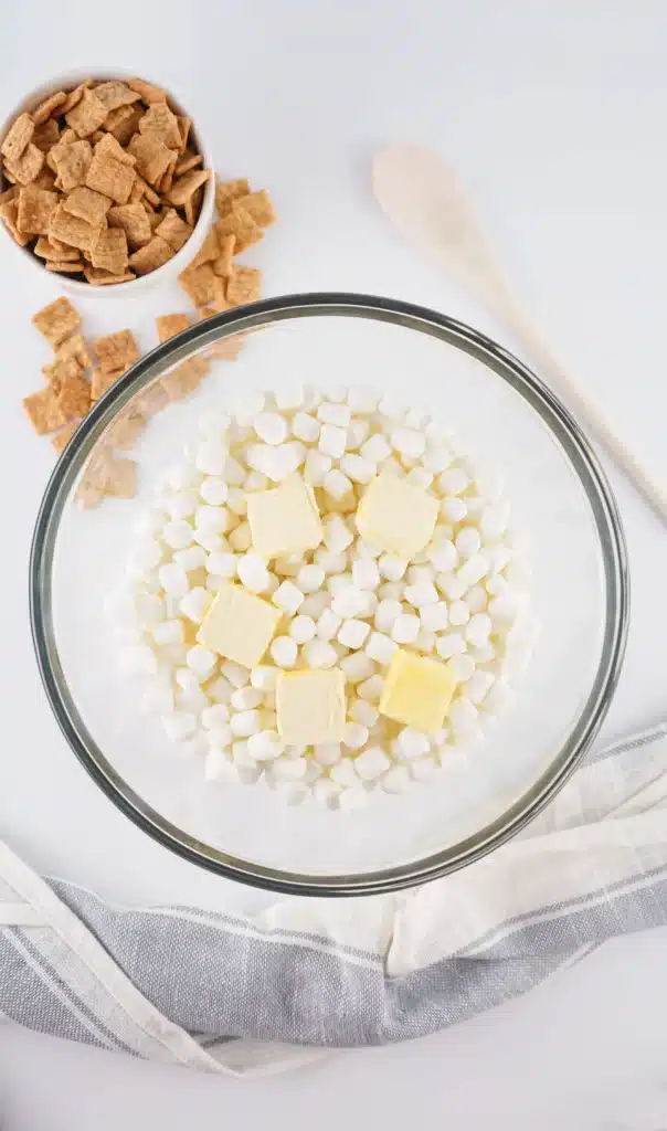 Cinnamon Toast Crunch Treats - Cultivating Brilliant Minds butter and marshmallows in a bowl