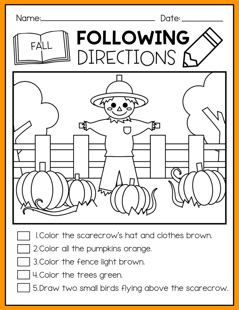 10 - Cultivating Brilliant Minds fall following directions worksheet