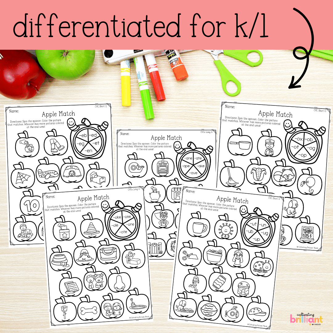 2 - Cultivating Brilliant Minds Autumn apples no-prep literacy worksheets